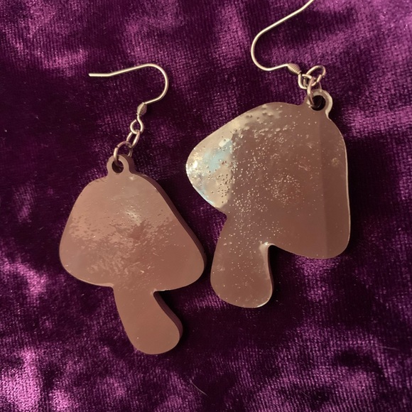 Psychedelic Mushroom Brown & Orange Earrings on Stainless Steel Hooks - Picture 4 of 4